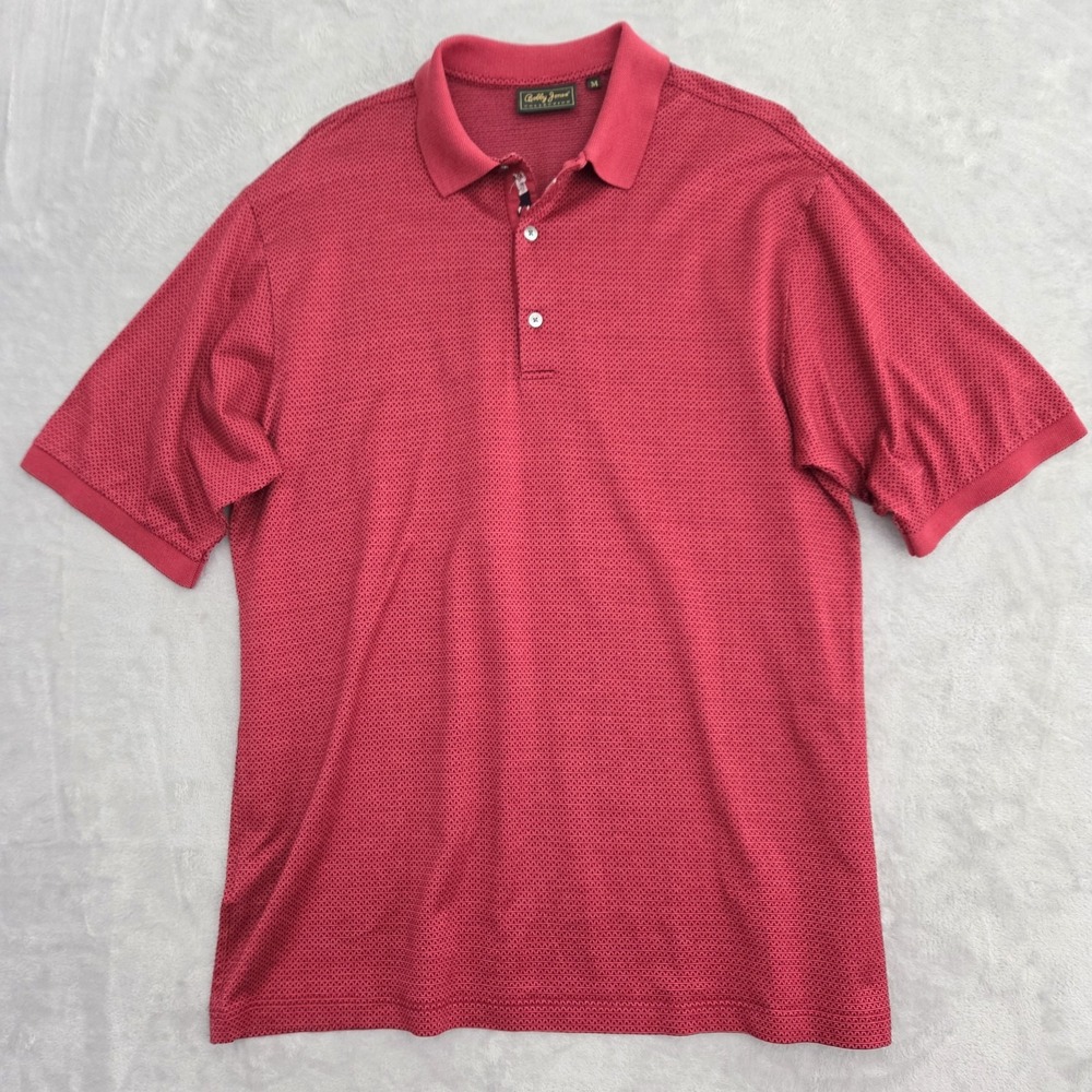 Bobby Jones Golf Polo Shirt Mens M Red Grenadine Stripe Luxury Made In Italy